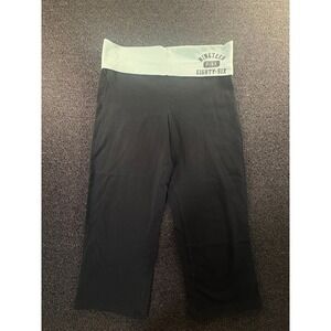 Victorias Secret PINK Yoga Pants Capri Cropped Foldover Waist Black Mint Medium